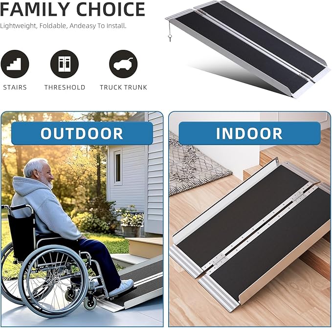Portable Wheelchair Ramp 3FT,No-Slip Aluminum Folding Handicap Ramp 800 lbs Load Capacaity,Wheel Chair ramp for Home Steps,Stairs,car