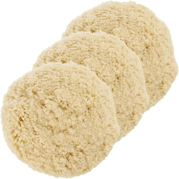 SPTA Wool Polishing Pads, 8"(200mm) 100% Natural Wool Buffing Pad with Hook & Loop Backing 4pcs Set Come with 5/8-11 Thread Backing Plate for Car Polishing, Buffing and Cutting