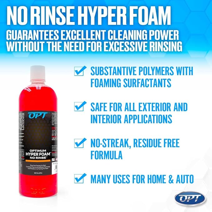 Optimum Hyper Foam ONR Rinseless Foaming Car Wash Soap – Spray-on, Agitate, No Rinse, and Dry – Rinseless Car Wash with Foam and Polymers (32 oz.)
