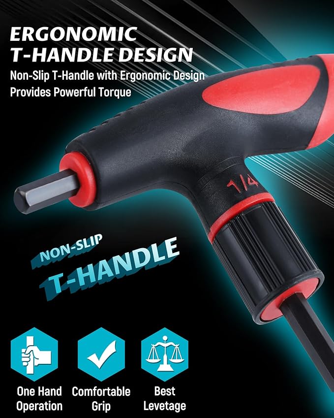 Lichamp T Handle Allen Wrench Set SAE Metric, 16 Piece Standard Long Tee Handle Allen Hex Key Set SAE Metric, 5/64-3/8 inch, 2-10mm, Heavy Duty Excellent