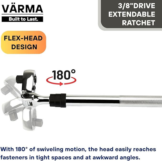 3/8" Drive Ratchet – 10–13.8" 4-Stage Extendable Handle, 90T Flex Head, Quick Release, Chrome Vanadium