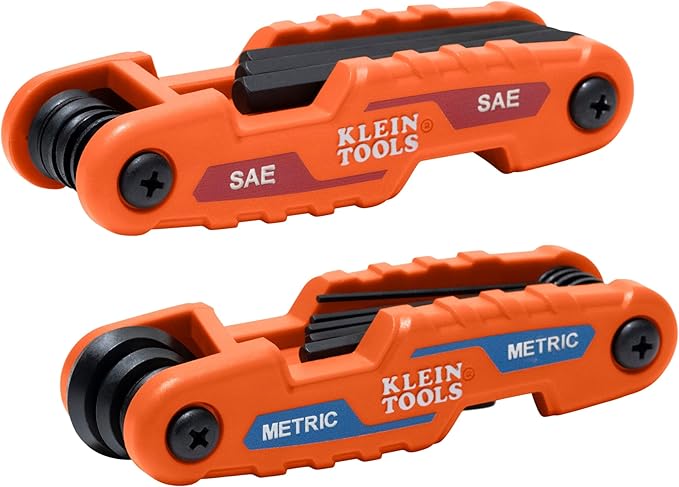 KLEIN TOOLS 70542 Folding Hex Key Set, Metric and SAE, 17-Key Portable, High-Leverage Blades, 2-Pack