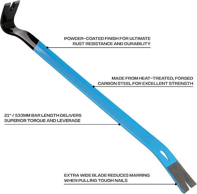 OX Pro 21" Flat Pry Bar - Heat Treated Forged Steel Flat Bar with Powder Coated Finish - Long Crowbar Tool - Pata De Cabra