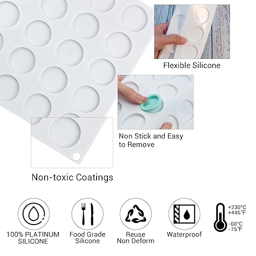 Wax Seal Mold Kit, Silicone Mat for Wax Seal Stamp, 100 Pcs Double Sided Adhesive Wax Seal Stickers and 30 Cavity Cylinder Wax Seal Mold