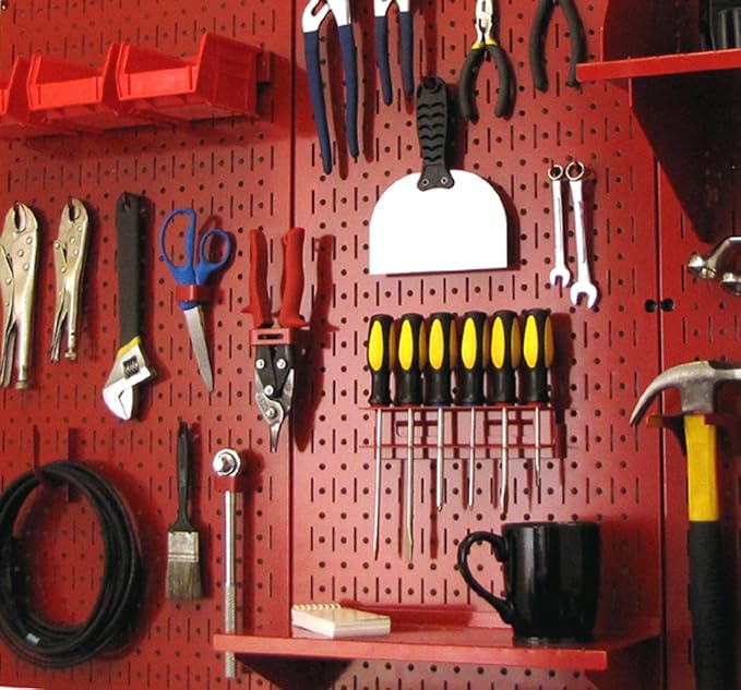 Wall Control Pegboard 32in x 16in Red Metal Pegboard Tool Board Panel