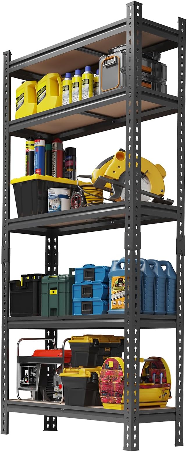 Garvee 5-Tier Utility Shelves, Metal Storage Shelves, Adjustable Shelving Units, Boltless Assembly, Garage Shelves Shed Shelving for Warehouse Garage Shed Basement,36 in W x 12 in D x 72 in H,Black