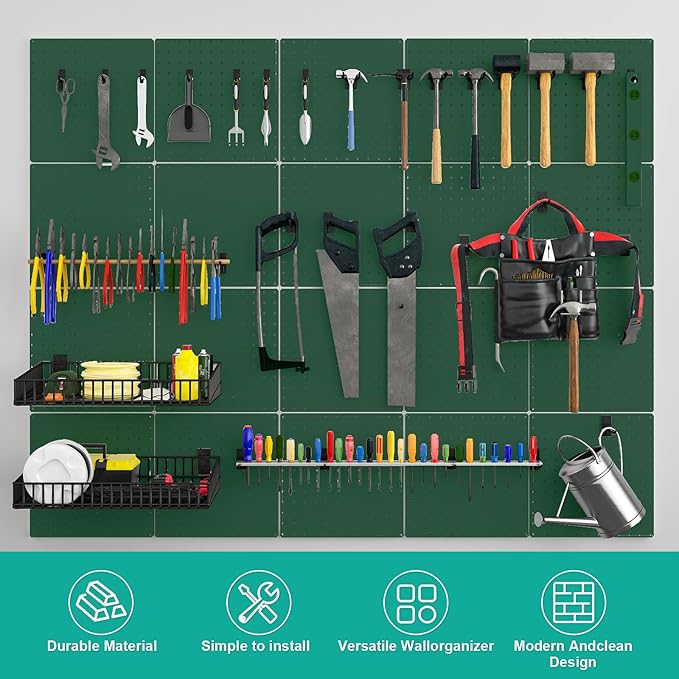 PegBoard, 68PCS Heavy Duty Metal Pegboard with Hooks, Heavy Duty Peg Board for Walls Home, Garage Tool Storage, Workbench, Craft Room, Kitchen