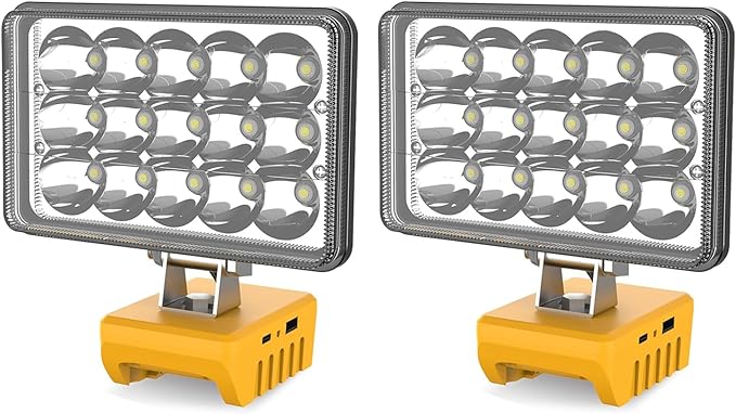 Cordless Work Light for Dewalt 18V 20V Battery, 7000LM 360° Rotatable Underhood Work Light, Portable Work Light with USB & Type-C Charging for Jobsite, Car Repairing, Emergency, Garage, 2Pack