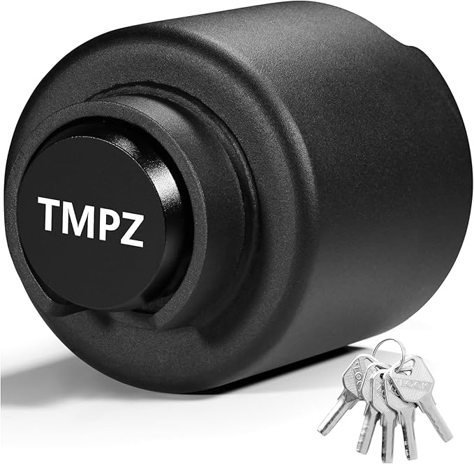 TMPZ Upgraded Heavy Duty Steel Trailer Hitch Lock for 2-5/16 Inch Couplers – Coupler Lock Secures Safety Chains, Anti-Theft Weatherproof Protection for RV, Boat, Camper & Utility Trailers (Black)