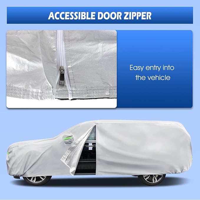 Car Cover Custom Fit for Jeep Grand Cherokee 2000-2026, Migaven Waterproof Full Exterior Cover Sun Rain Protection with Door Zipper and Cotton Lining, Silver