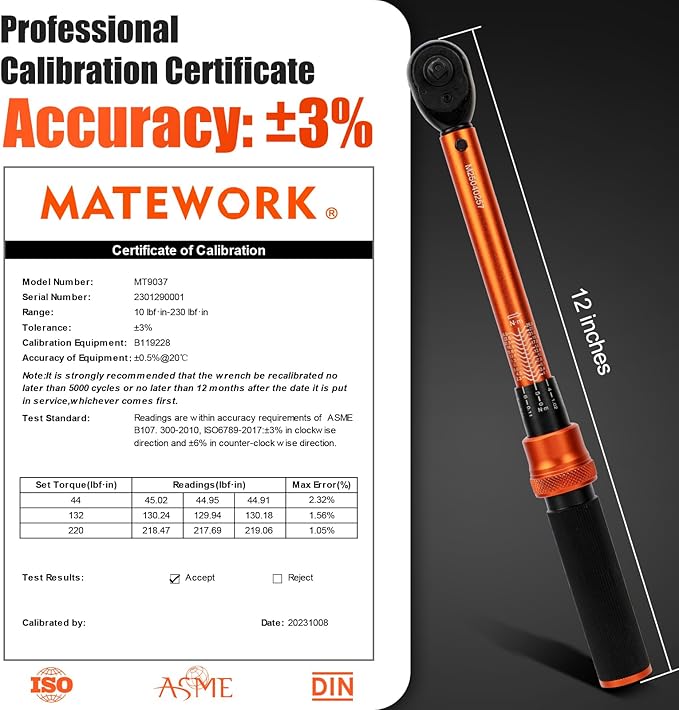 50PCS Inch Pound Torque Wrench Set, 1/4" Drive Bike Torque Wrench, 10-230 in.lb (1.1-26.0 nm), 72-Tooth Dual Direction Click Torque Wrench with Bit Sockets, for Bicycle, MTB, E-Bike Maintenance