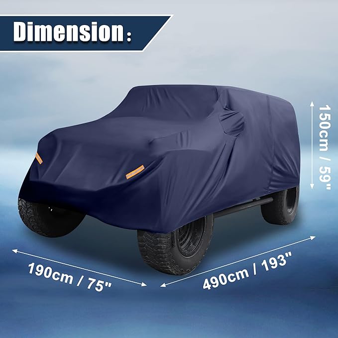 X AUTOHAUX SUV Car Cover Fit for Jeep Wrangler JK JL 4 Door 2007-2021 Outdoor Waterproof Sun Dust Wind Snow Protection 210D Oxford with Driver Door Zipper Navy Blue