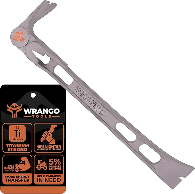 Wrango Tools - 9.5" Titanium Molding Bar - Trim and Siding Removal - Double-Wide Ends - 45% Lighter Than Steel - Side Nail Puller - Professional Grade & Lifetime Warranty - 5% Donated To Help Farmers