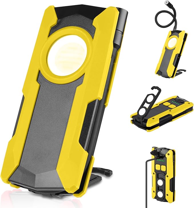 Rechargeable LED Work Light, OTYTY 40W 2000LM Magnetic Work Light Battery Powered Portable Flood Light with Gooseneck Flashlight for Car Repairing, Camping, Inspection (GFY)