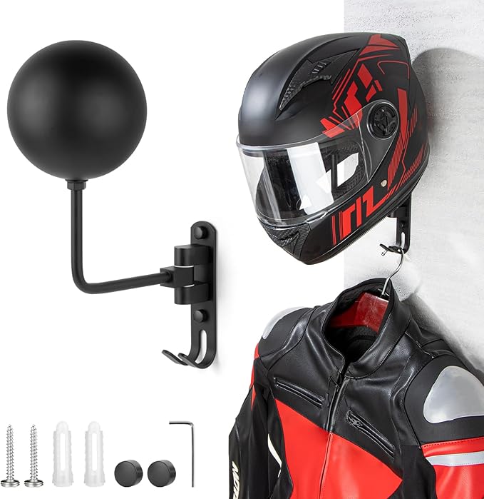 PUERSI Helmet Holder Wall Mount - 180° Rotation Helmet Hanger for Motorcycle Bike Racing Outerwear Sports Gear Display Motorcycle Accessories