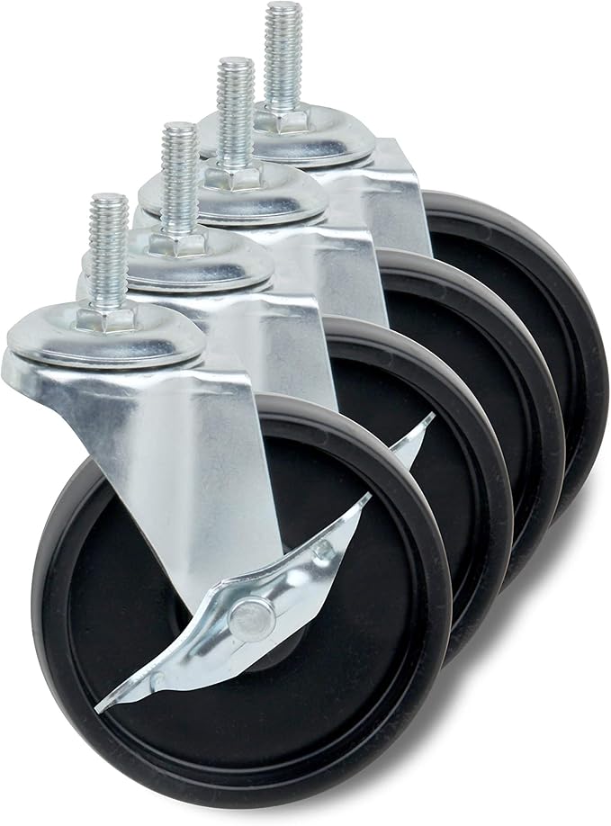Honey-Can-Do SHF-01054 5-Tier Chrome Shelving Unit, 250 lbs & SHF-01939 4-Inch Caster Roller Wheels for HCD Shelving Unit, Set of Four,Black