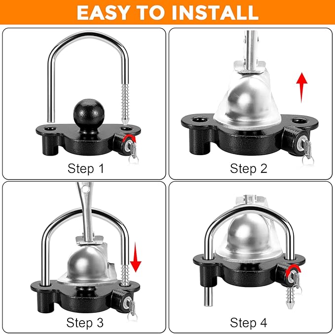 TOPSHINE Trailer Hitch Lock Universal Ball Tow Coupler Security Lock Anti-Theft Fits 1-7/8", 2", and 2-5/16" Couplers, Heavy Duty Steel for Towing Trailers Caravans, Black