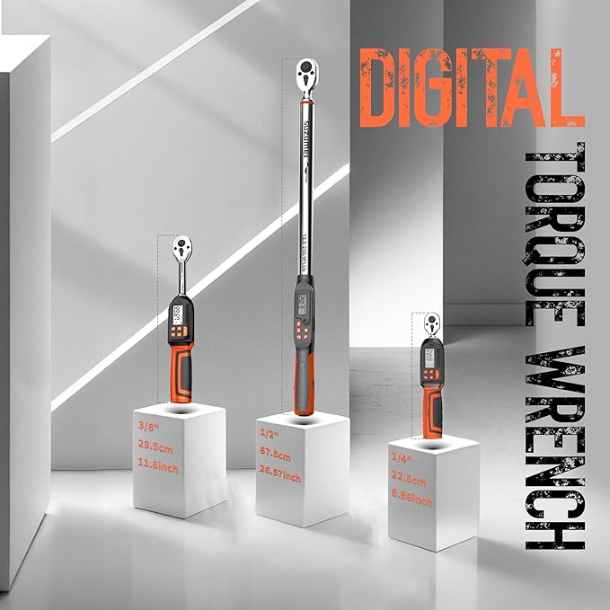 3/8 Digital Torque Wrench (2.21-44.25 Ft. Lb/ 3-60 N.m) ±2% Accuracy Digital Torque Wrench 3/8 Drive with Buzzer and LED Flash Notification Peak/Track Mode Electric Torque Wrenches For Moto Bike Car