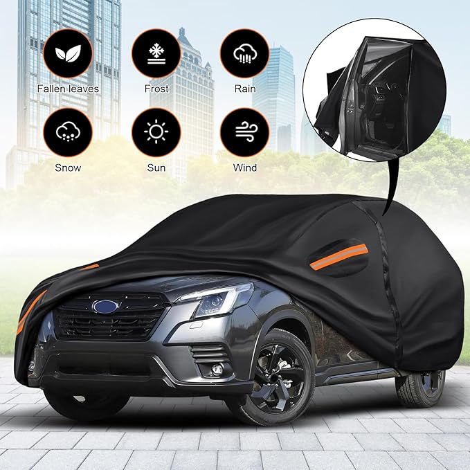 KEYOOG Car Cover Waterproof All Weather Fit for Volk-swagen Beetle Bug 1960-1979, 600D Oxford Cloth Heavy Duty, Sun Hail Protector Seal Skin Outdoor Car Covers with Door Zipper/Cotton Lining, Black