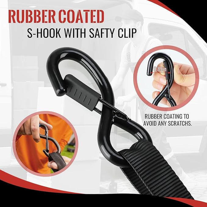 TLGREEN Retractable Ratchet Straps,Black,8 Pack,1” x 10’1650lb Break Strength Heavy Duty Auto Self Retracting Tie Down Straps for Truck, Cargo, Motorcycle, ATV, UTV,Boat