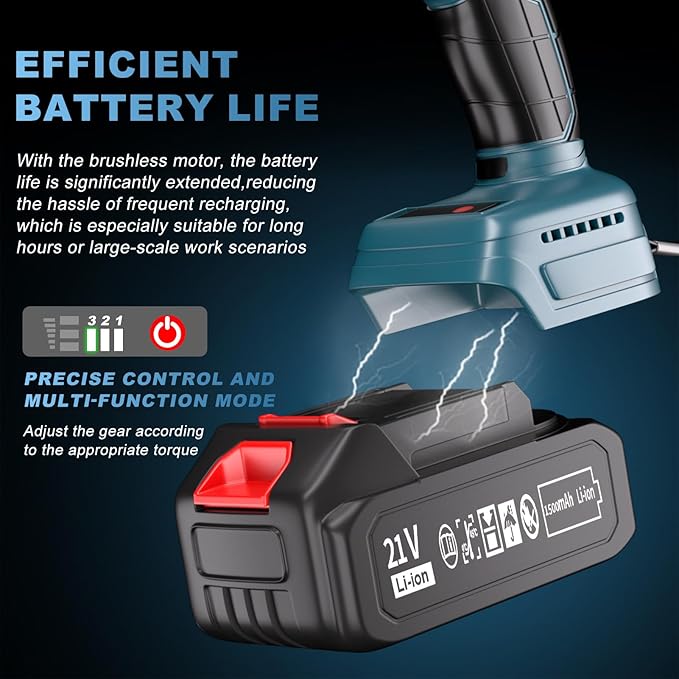 Cordless Impact Wrench - 850 Nm (627 ft-lb) 1/2-inch Impact Wrench, 21-Volt High-Torque Impact Gun with 2x4.6Ah Battery and Charger, Impact Wrenches for Automotive/Motorcycle Repair, Industry and DIY