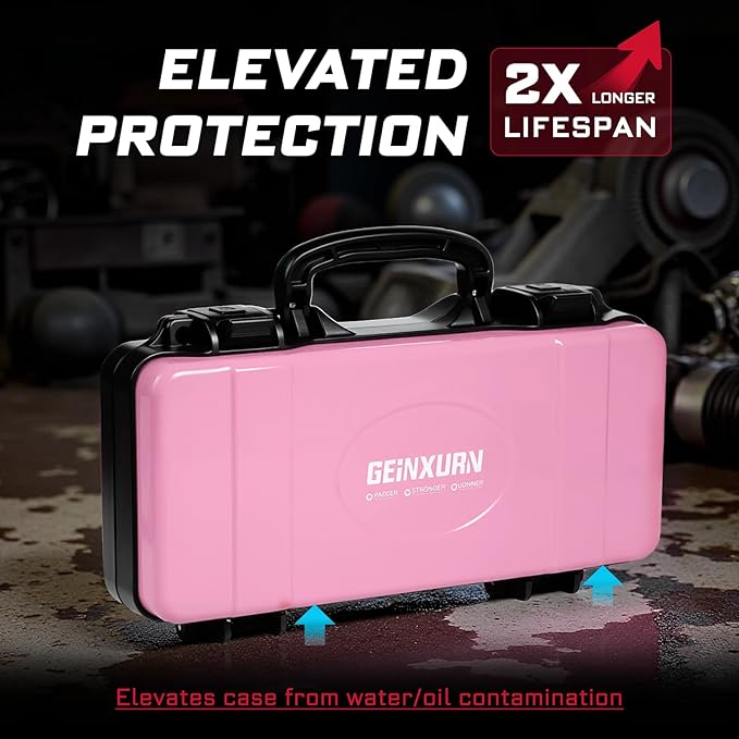 Geinxurn 11”Pink Tools Box, Portable Steel Heavy-duty Tool Case with Safety Latch and Handle for Tools Storage and Organizers, Home DIY