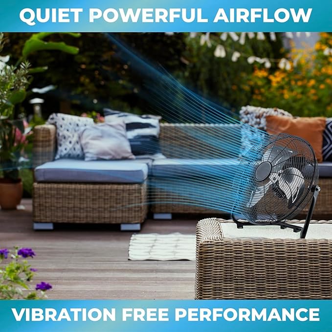 EZ-CHILL 12” Cradle Floor Fan, 3 Speed, High Velocity, 180 Degree Adjustable Tilt, All-Metal, Carry Handle, Rubber Feet, Airflow 15.42 ft/sec, Ideal for Home, Bedroom & Office, Black