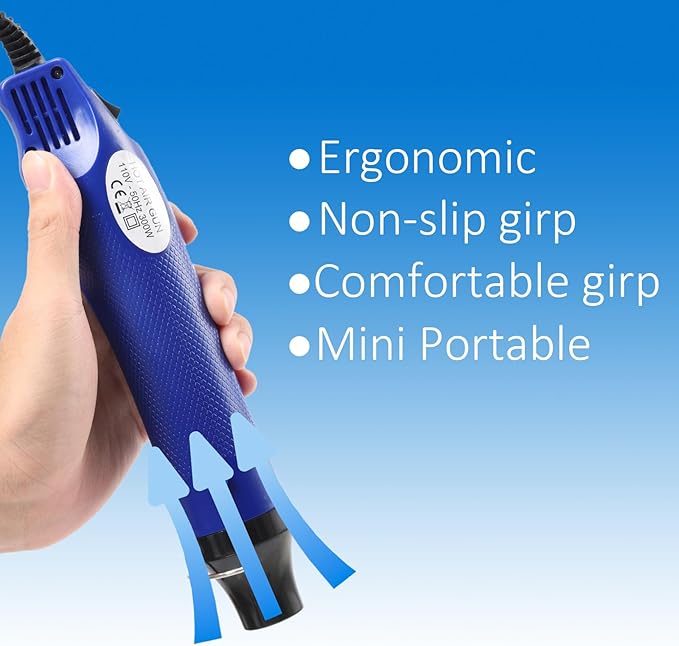 Heat Gun for Crafting, 110V 300W Handed Hot Air Gun, 3.28FT Ultra-Long Cable Portable Heat Gun with Stand and Power Cord for Shrinking Wrapping PVC, DIY Embossing and Drying Paint (Blue)