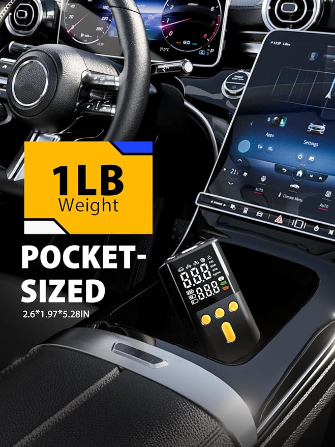 Portable Tire Inflator for Car 150 PSI, 4X Faster Car Tire Pump with Pressure Gauge, Large Dual Digital Screen and Auto Off Function, LED Light