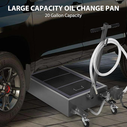 GarveeTech Oil Drain Pan, 20 Gallon Capacity, Rolling Oil Drain Pan with Electric Pump & 8 ft Hose, Leak-Proof & Corrosion-Resistant, Fit for Cars, SUVs, Trucks, Motorcycles, ATVs