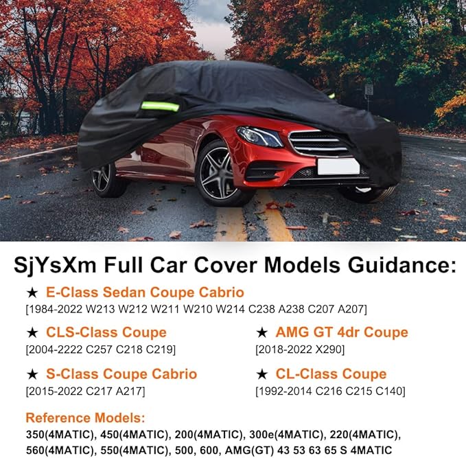 Car Cover Compatible with Mercedes-Benz E-Class Sedan Coupe Cabriolet 1996-2026, Waterproof All Weather Rain Sun Snow Cover for E350 E450 E300 E400 E550 E250/AMG E43 E53 E63, Outdoor Car Covers