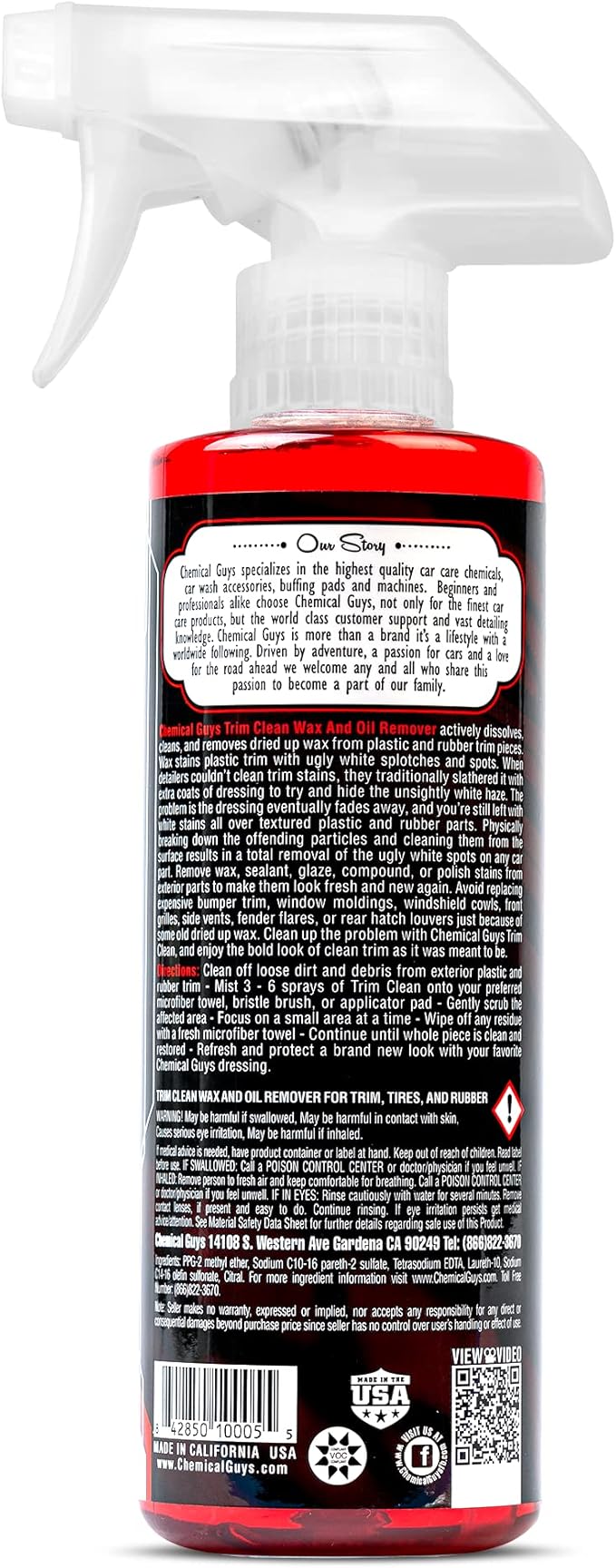 Chemical Guys TVD11516 Trim Clean Wax and Oil Remover (Works on Trim, Tires, and Rubber) Safe for Cars, Trucks, SUVs, Motorcycles, RVs & More, 16 fl oz