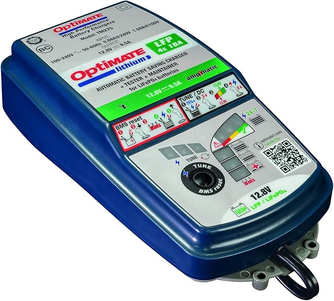 Tecmate Optimate Lithium 4s 10A, TM-275v2, 10-Step 12.8V 10A Sealed Battery Saving Charger & maintainer