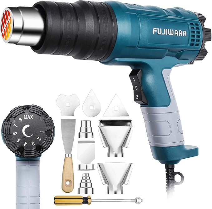 Heat Gun Kit 2000W with Variable Temperature 5 Nozzles, Adjustable Hot Air Gun 122°F-1112°F Fast Heating for DIY Shrink PVC Tubing/Wrapping/Crafts, Stripping Paint(2000W Rear Cover Temp Adjust)