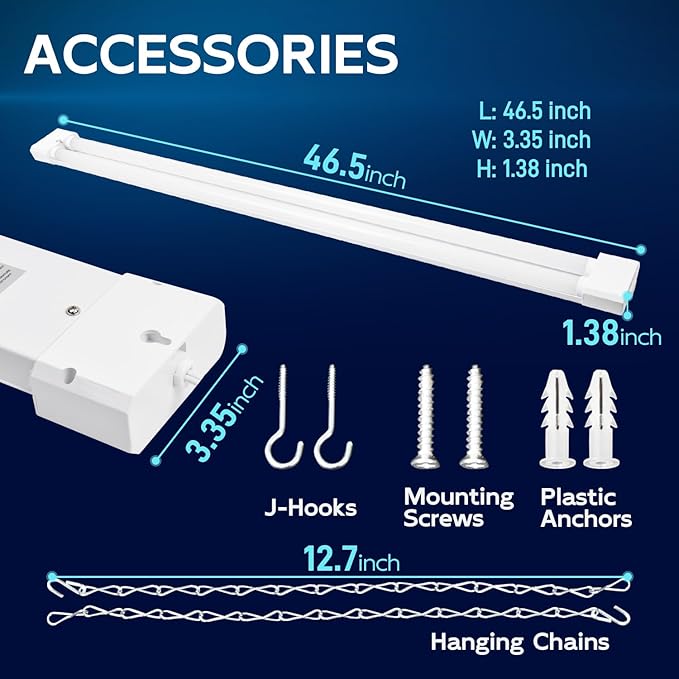 hykolity 4 Pack 4FT LED Shop Light, Linkable Utility Shop Lights, 42W, 5000K Daylight White Shop Light for Garages, Workshops,Hanging or FlushMount, Power Cord with Pull Chain Switch, ETL