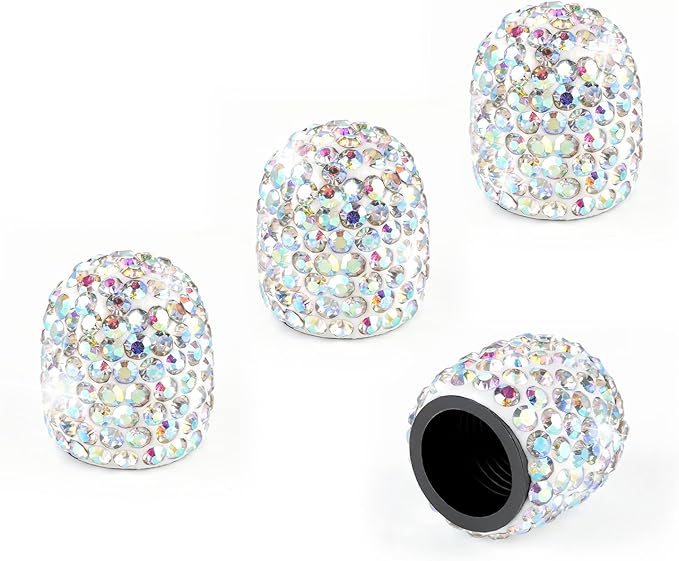 JUSTTOP 4 Pack Handmade Crystal Rhinestone Tire Valve Stem Caps, Universal for Cars, Trucks and Motorcycles - AB Color