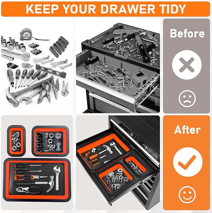 Collapsible Magnetic Parts Tray Set, 3 Different Size Foldable Silicone Magnetic Tool Trays for Bolts, Screws, Nuts and Other Small Metal Parts, Mechanic Tool for Men