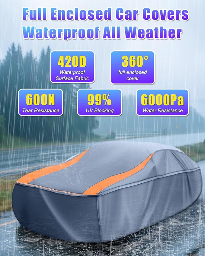 Full Enclosed Car Cover Universal Fit CRV,RAV4,CX5/CX30,Rogue,Forester/Crosstrek,Tiguan,Escape,Tucson,Sportage,NX/UX,BMW X1/X3,Benz GLA/GLB,XT4/GT4,Q3,QX30,Vibe/Aztek,Civic/Prius Hatchback
