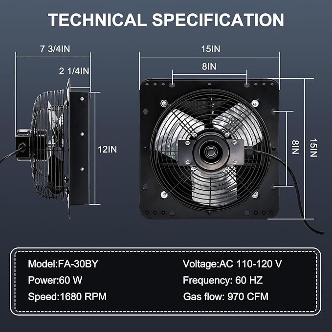 Criditpid 12 Inch Shutter Exhaust Fan with Speed Controller, 970 CFM High Speed Vent Fan with Adjustable Thermostat, 1700 RPM Wall Mounted Kitchen Exhaust Fan for Attic, Garage, GableVentilation.