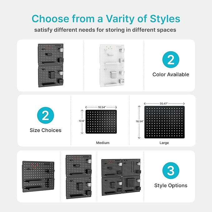 PEGZONE Pegboard Wall Organizer Combination Kit,Overall 33.1"x20.5" Metal Office Pegboard with 19 Accessories, Wall Mounted Peg board Display Panels for Home, Gaming Room, Garage (2Pcs,Black)