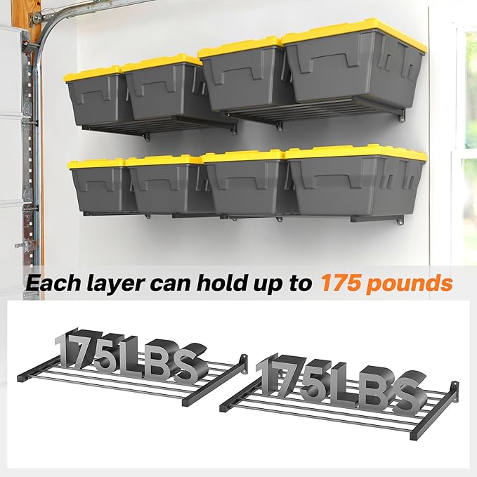 TORACK Wall Mounted 8 27-Gallon Totes Storage Rack(no Bins), Heavy-Duty Metal Bins Storage Shelf for Garage, Fits Standard Storage Tote, Space-Saving Bin Holder for Home, Basement & Workshop