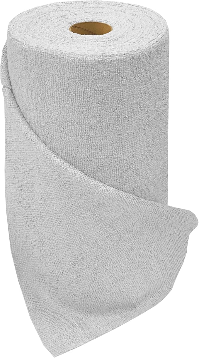 Eurow Microfiber Tear-A-Towel Cloth Roll, Reusable Paper Towel Alternative, Washable Up to 50 Times, Lint-Free, Streak-Free, for Kitchen, Auto, Home, Garage, Cleaning & Drying, 11"x12", 75-Pack, White