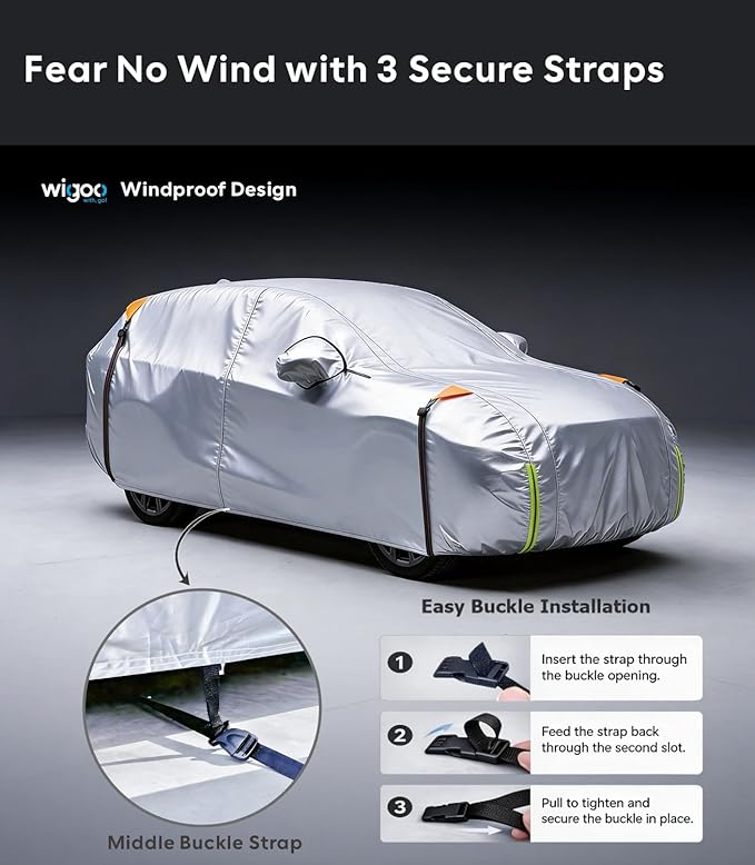 Wigoo Chevrolet Silverado 1500 Truck Car Cover Accessories 2019-2026, Custom Fit Waterproof All Weather Outdoor Full Pickup Cover, Windproof UV Rain Snow Dust Protection, Door Zipper, Breathable Desig