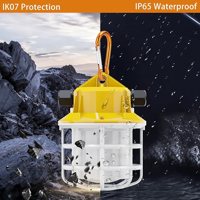 100ft LED Construction String Lights, 150W 15000LM Super Bright LED String Work Light, Construction Temporary Lights apply to Renovation, Courtyard, Jobsite, and All Outdoor Lighting (100ft-10lights)