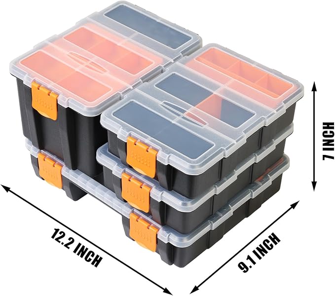 Torin AG421B Hardware & Parts Organizers: 4 Piece Versatile And Durable Storage Toolbox for Bolts, Screws, Nails, Nuts and Small Hardware, Black/Orange