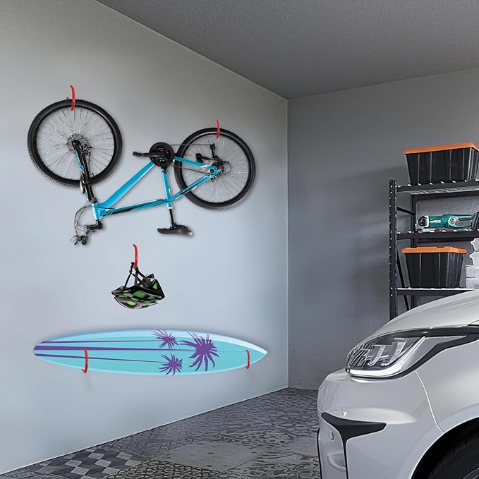 10-Pack Red Garage Bike Rack Heavy Duty Hooks for Wall Mount and Screw in Ceiling Hook for Hanging Bicycle Storage