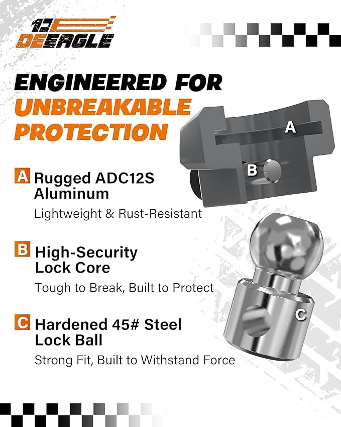 DEEAGLE Heavy Duty Trailer Coupler Lock, RV Trailer Locks Fits 2” Couplers, Anti-Theft Ball Hitch Lock, Grey
