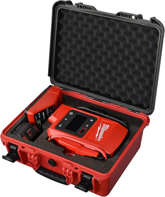 Waterproof Hard Carrying Case for Milwaukee M18 Hotshot Jump Starter 3841-20, Custom Foam Protective Storage Box Holds Jump Starter + 1 M18 Battery + Charger, Rugged Travel Organizer (Case Only)