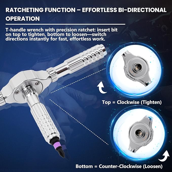 Ratcheting Screwdriver Set, 40-in-1 Magnetic Multi-Bit Driver with Dual-Direction Ratchet, Detachable T-Handle, Magnetic Booster, Extended Grip & Storage Box for Home Repair, Appliances & DIY