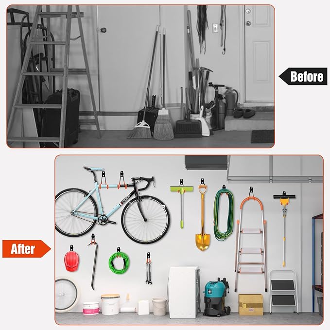 TVKB Garage Hooks Ladder Hooks for Hanging Heavy Duty Garage Organizer Wall Mount Metal Garage Storage Organization Tool Hanger Utility Rack for Garage Wall, Shed, Garden, Workshop
